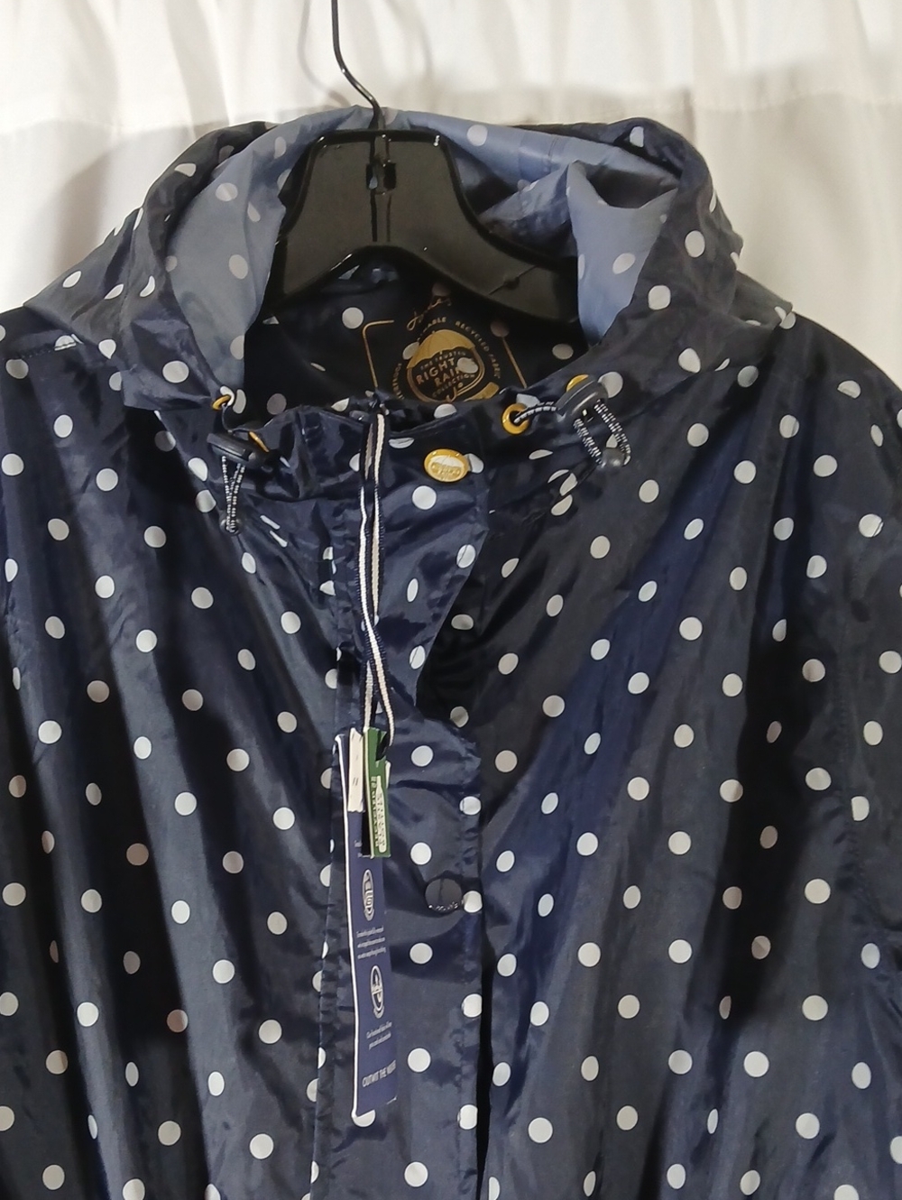 Joules NWT Womens 10 Rain Jacket Parka Blue Polka Dot Packable Waterproof Hooded - Picture 3 of 16